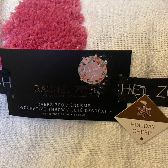 Rachel Zoe Decorative Throw 50"x70" Holiday Cheer Pink Trees Tassels Christmas - Picture 3 of 12